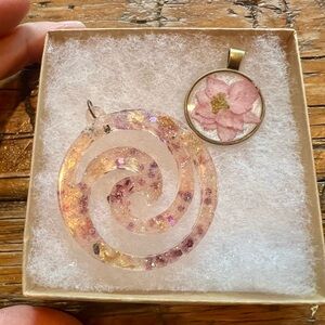 Pink and Gold Resin Spiral Necklace